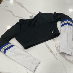 Varsity Black Crop Top with White Sleeves